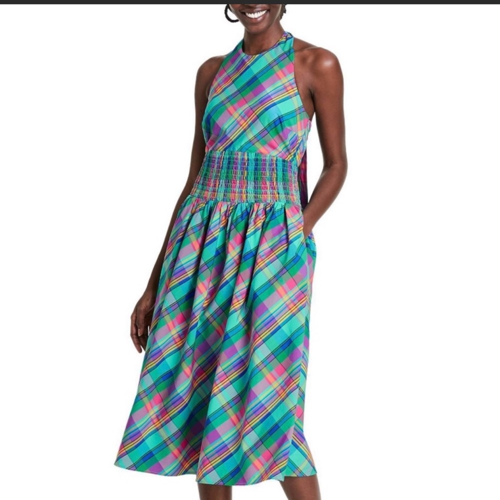 Plaid Sleeveless Bow Back Halter Dress